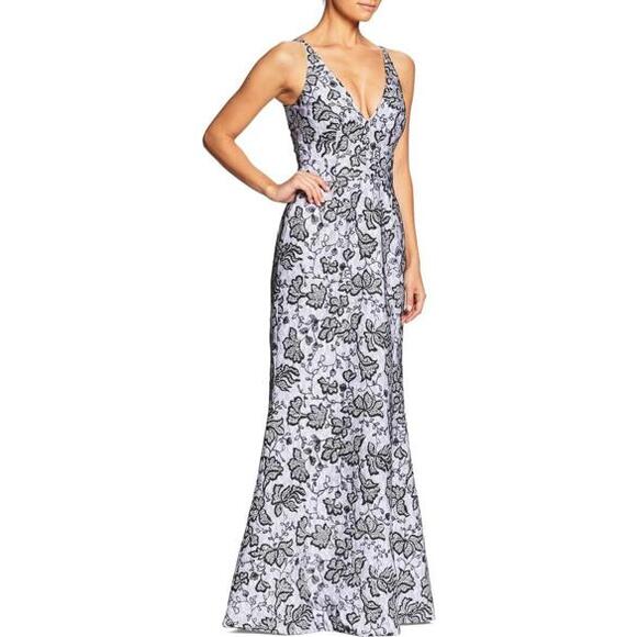 New DRESS THE POPULATION Karen Sequin & Lace Trumpet Gown In White/ Black Sz S - Picture 1 of 9